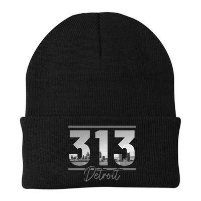 Detroit 313 Area Code Skyline Michigan Vintage Beanie
