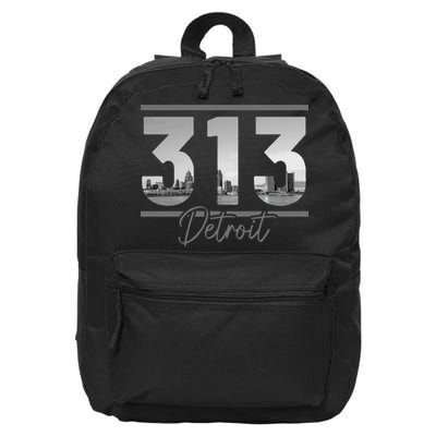 Detroit 313 Area Code Skyline Michigan Vintage 16 in Basic Backpack