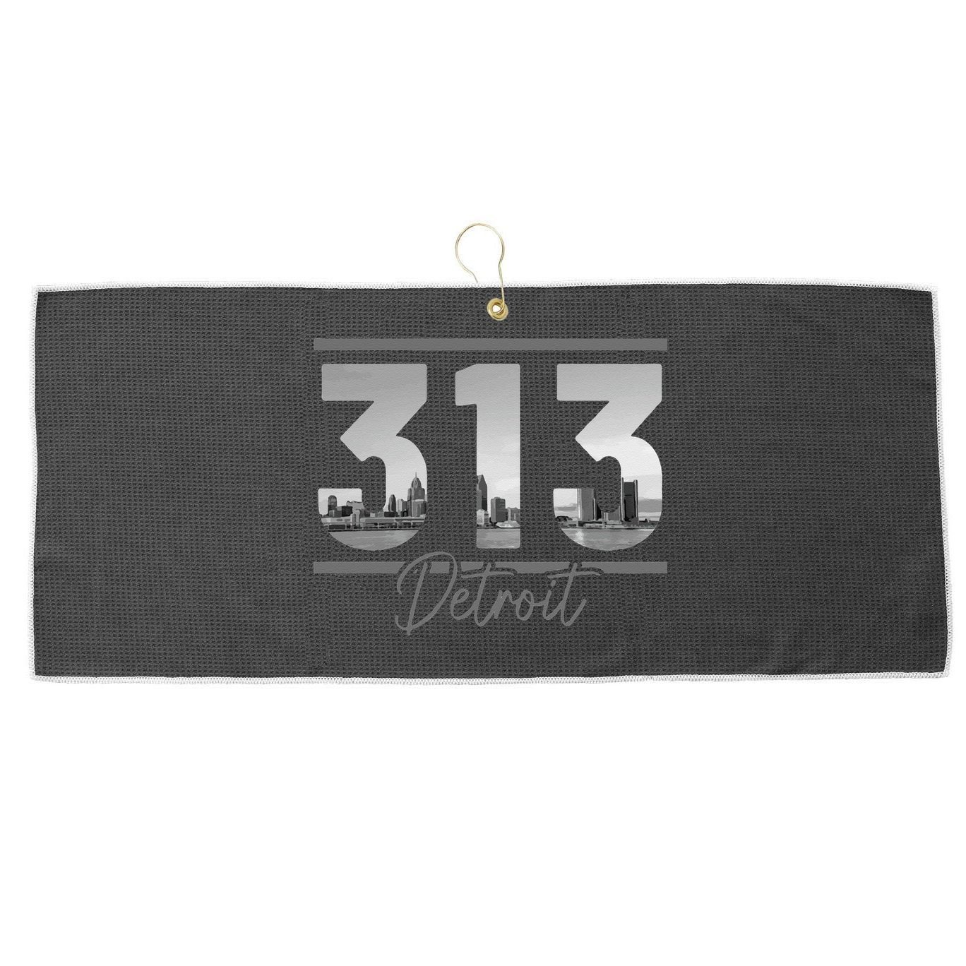 Detroit 313 Area Code Skyline Michigan Vintage Large Microfiber Waffle Golf Towel