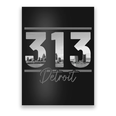 Detroit 313 Area Code Skyline Michigan Vintage Poster