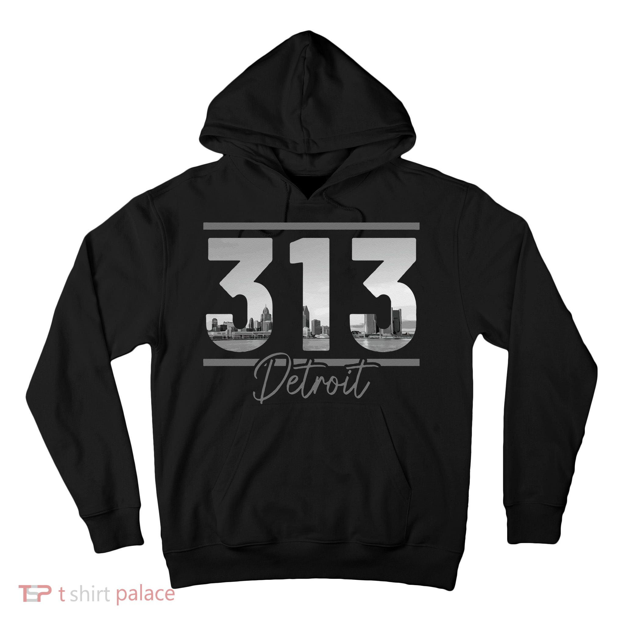Detroit 313 Area Code Skyline Michigan Vintage Tall Hoodie