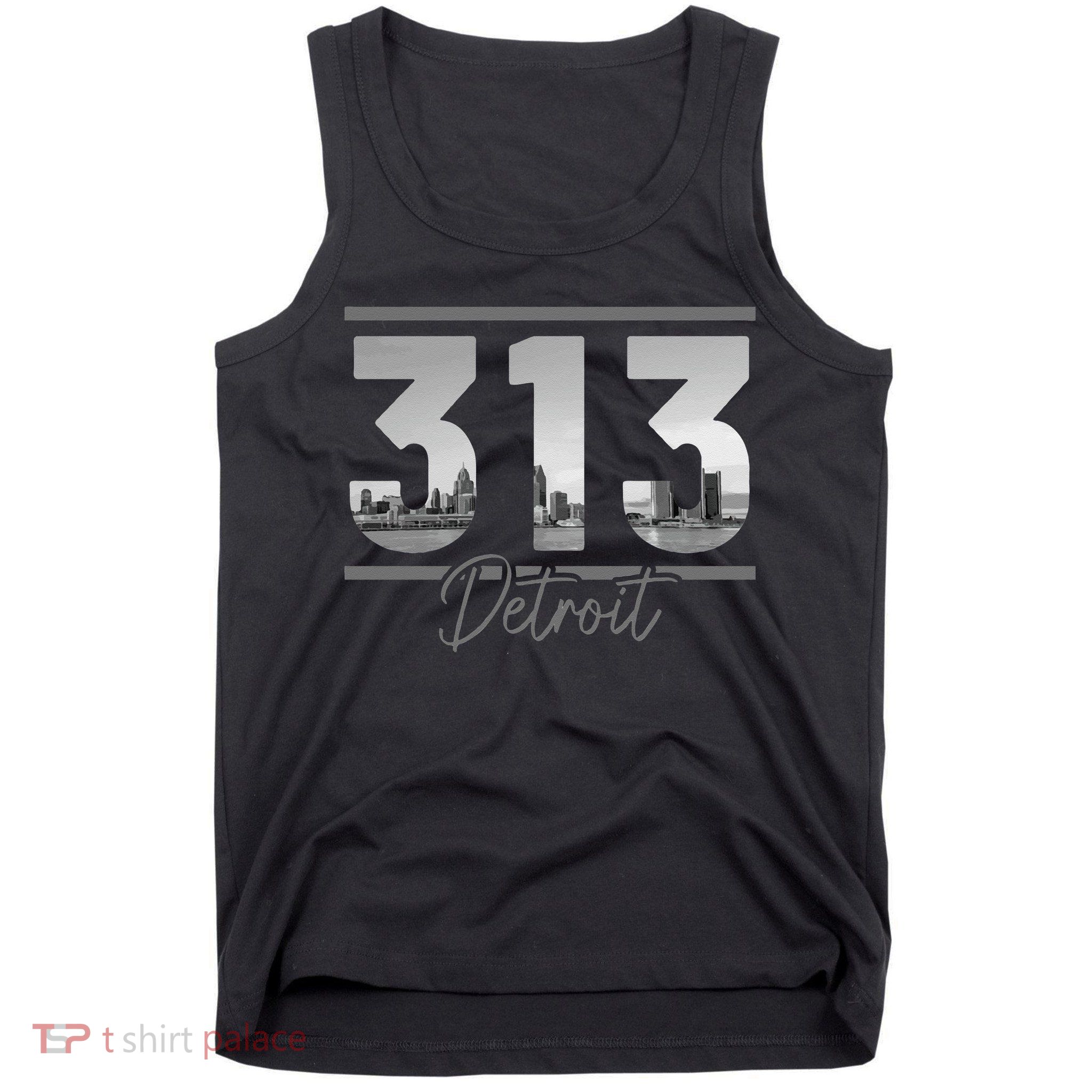 Detroit 313 Area Code Skyline Michigan Vintage Tank Top