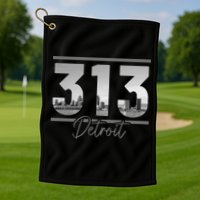 Detroit 313 Area Code Skyline Michigan Vintage Golf Towel
