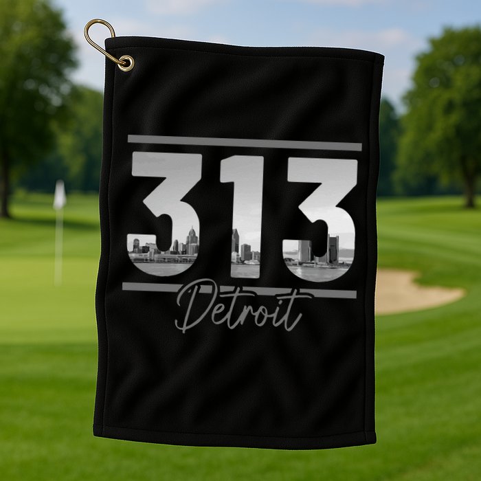 Detroit 313 Area Code Skyline Michigan Vintage Golf Towel