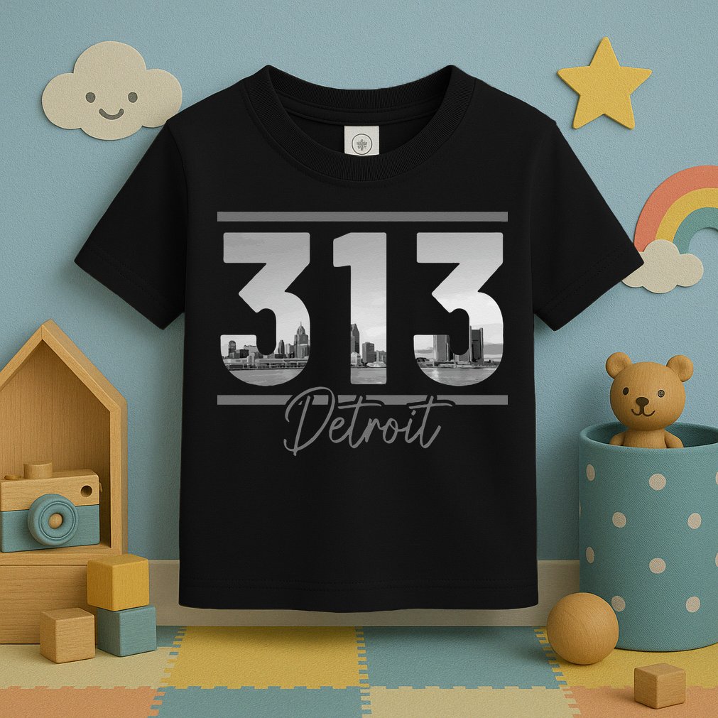 Detroit 313 Area Code Skyline Michigan Vintage Toddler T-Shirt