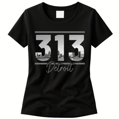Detroit 313 Area Code Skyline Michigan Vintage Womens T-Shirt