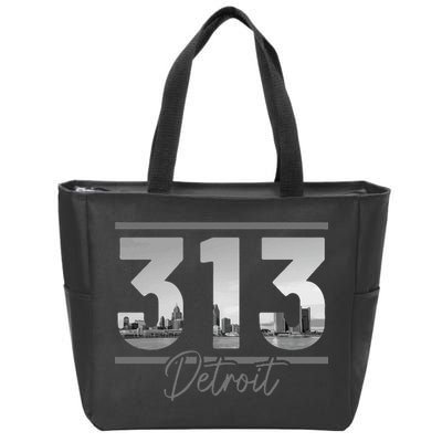 Detroit 313 Area Code Skyline Michigan Vintage Zip Tote Bag