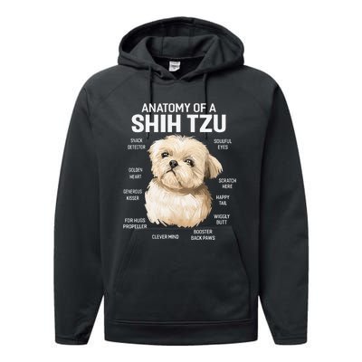 Dogs 365 Anatomy of a Shih Tzu Dog Funny Gift Performance Fleece Hoodie