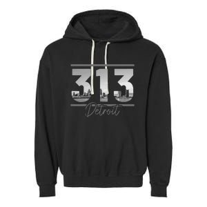 Detroit 313 Area Code Skyline Michigan Garment-Dyed Fleece Hoodie