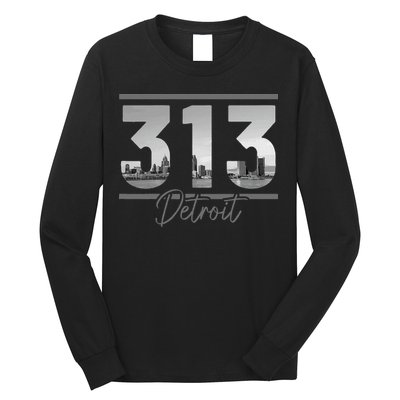 Detroit 313 Area Code Skyline Michigan Long Sleeve Shirt
