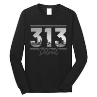 Detroit 313 Area Code Skyline Michigan Long Sleeve Shirt