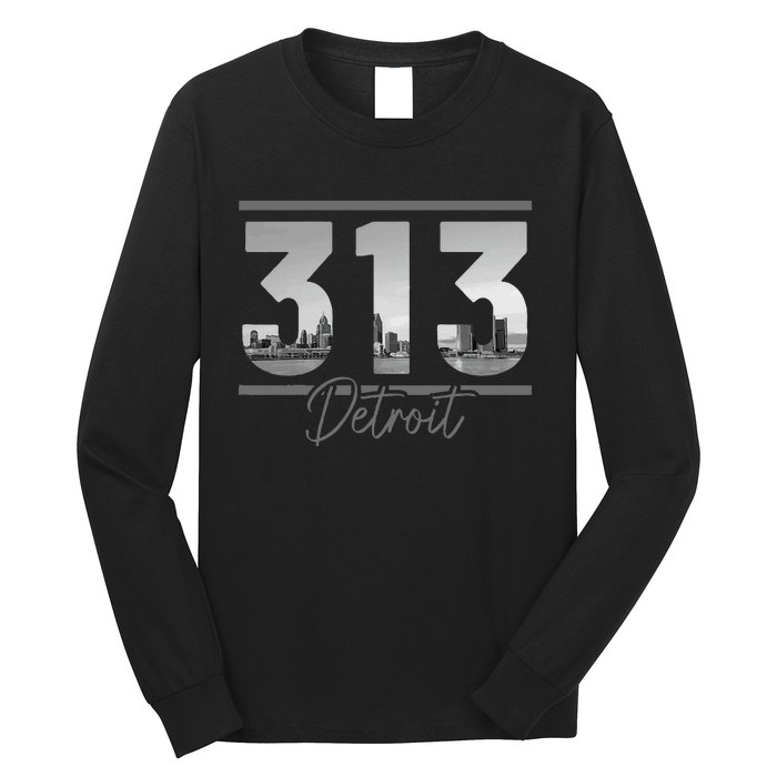 Detroit 313 Area Code Skyline Michigan Long Sleeve Shirt