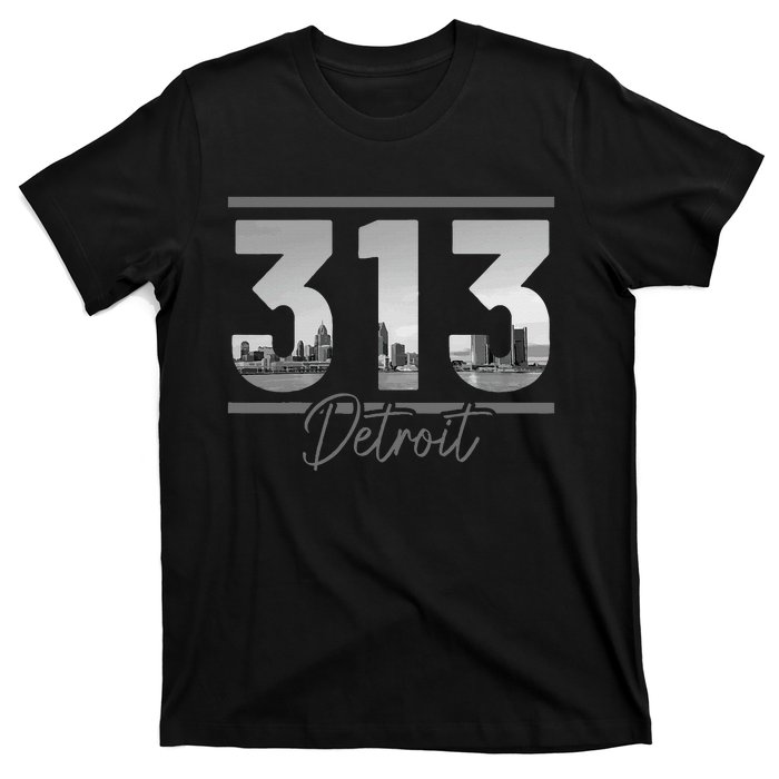 Detroit 313 Area Code Skyline Michigan T-Shirt