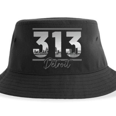 Detroit 313 Area Code Skyline Michigan Sustainable Bucket Hat