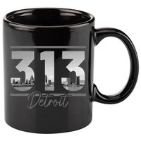 Detroit 313 Area Code Skyline Michigan 11oz C Handle Ceramic Mug