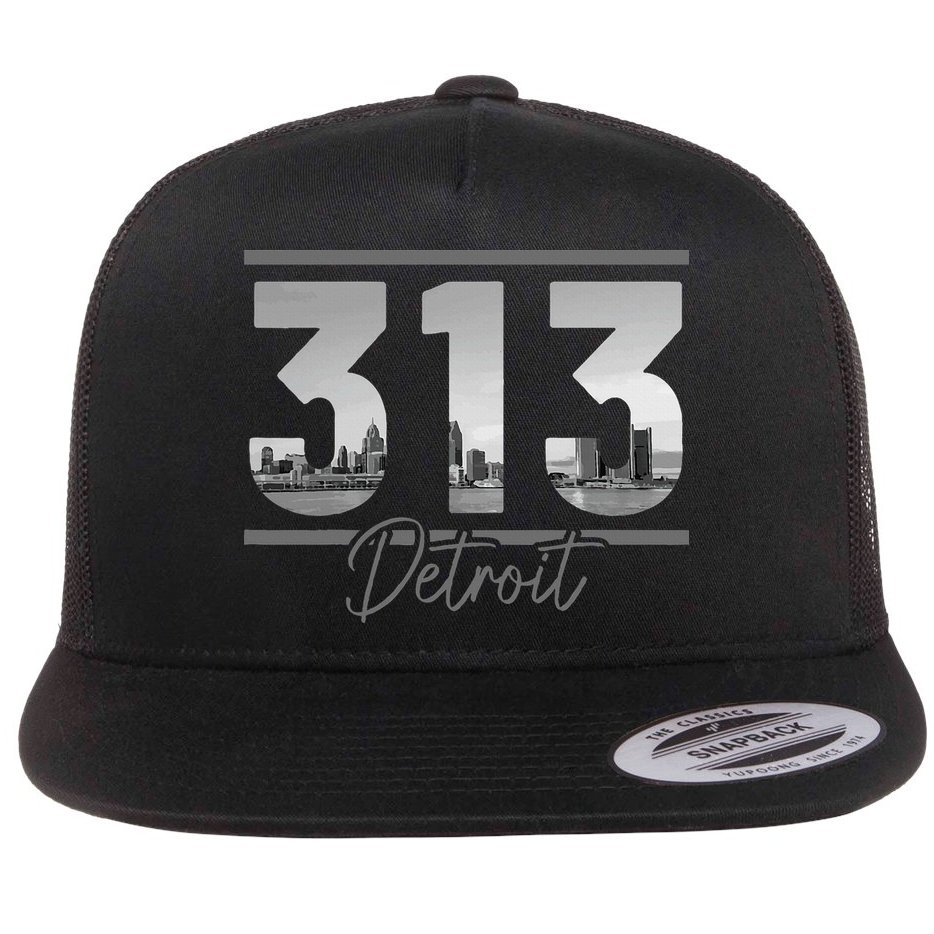 Detroit 313 Area Code Skyline Michigan Flat Bill Trucker Hat