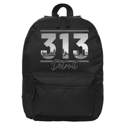 Detroit 313 Area Code Skyline Michigan 16 in Basic Backpack