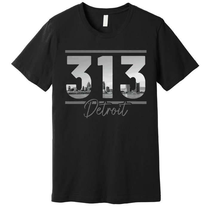 Detroit 313 Area Code Skyline Michigan Premium T-Shirt