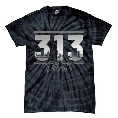 Detroit 313 Area Code Skyline Michigan Tie-Dye T-Shirt