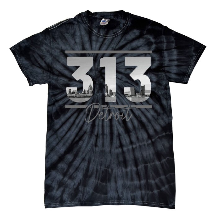 Detroit 313 Area Code Skyline Michigan Tie-Dye T-Shirt