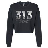 Detroit 313 Area Code Skyline Michigan Cropped Pullover Crew