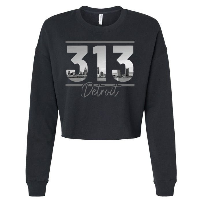 Detroit 313 Area Code Skyline Michigan Cropped Pullover Crew
