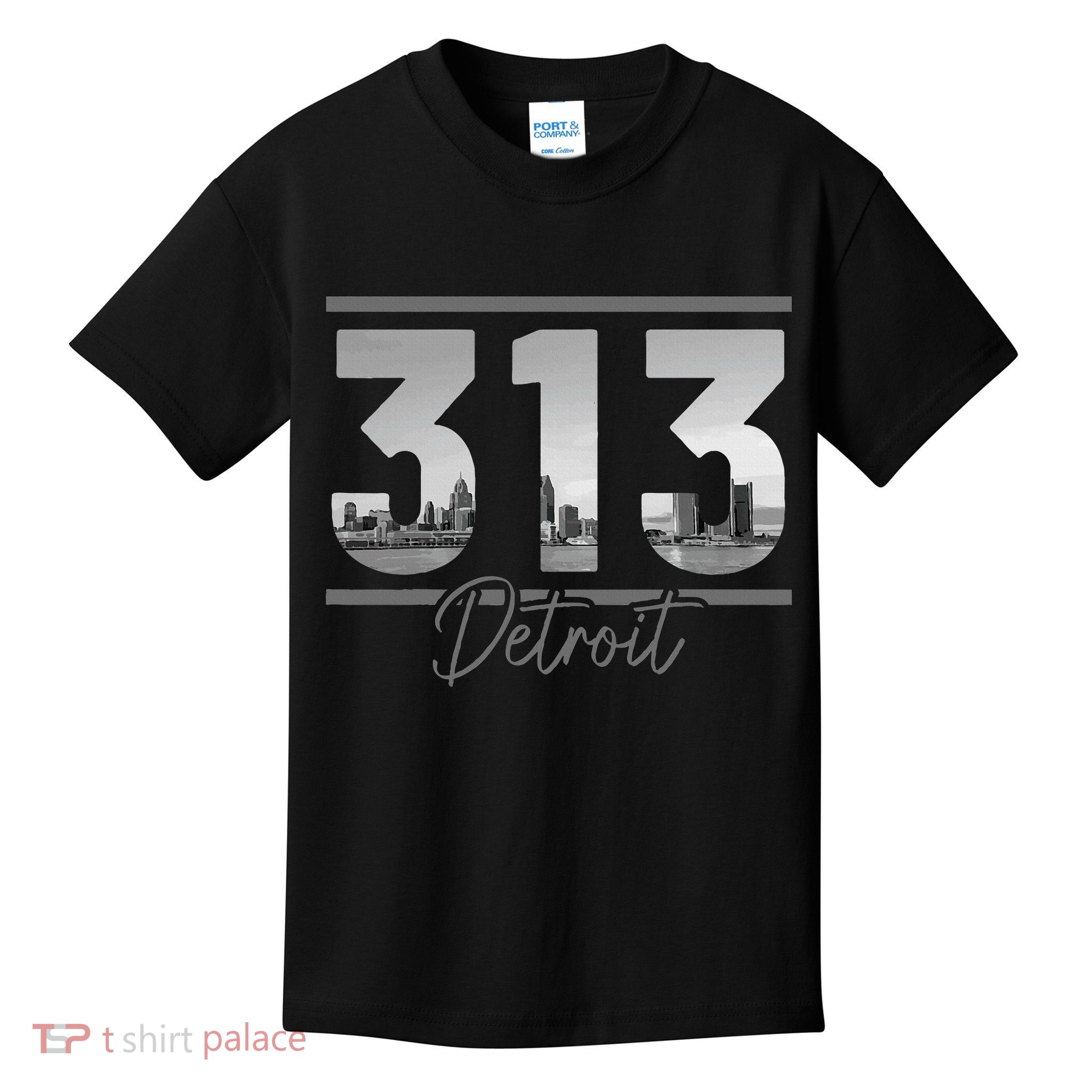 Detroit 313 Area Code Skyline Michigan Kids T-Shirt