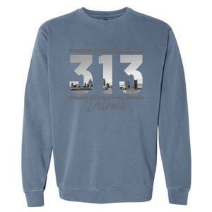 Detroit 313 Area Code Skyline Michigan Garment-Dyed Sweatshirt