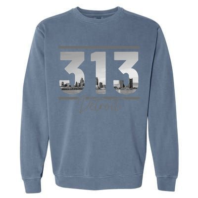Detroit 313 Area Code Skyline Michigan Garment-Dyed Sweatshirt