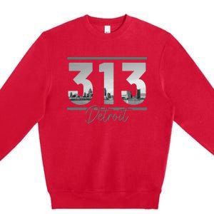 Detroit 313 Area Code Skyline Michigan Premium Crewneck Sweatshirt