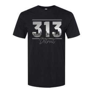 Detroit 313 Area Code Skyline Michigan Softstyle CVC T-Shirt