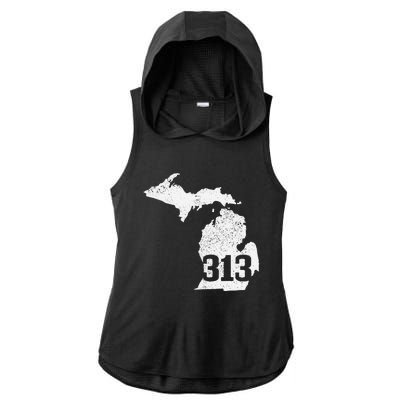 Detroit 313 Area Code Michigan Map State Pride Vintage Ladies PosiCharge Tri-Blend Wicking Draft Hoodie Tank