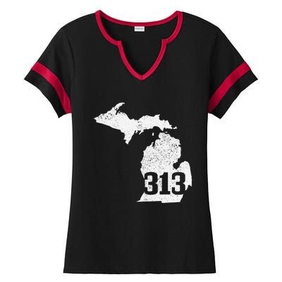 Detroit 313 Area Code Michigan Map State Pride Vintage Ladies Halftime Notch Neck Tee