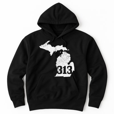 Detroit 313 Area Code Michigan Map State Pride Vintage Hoodie