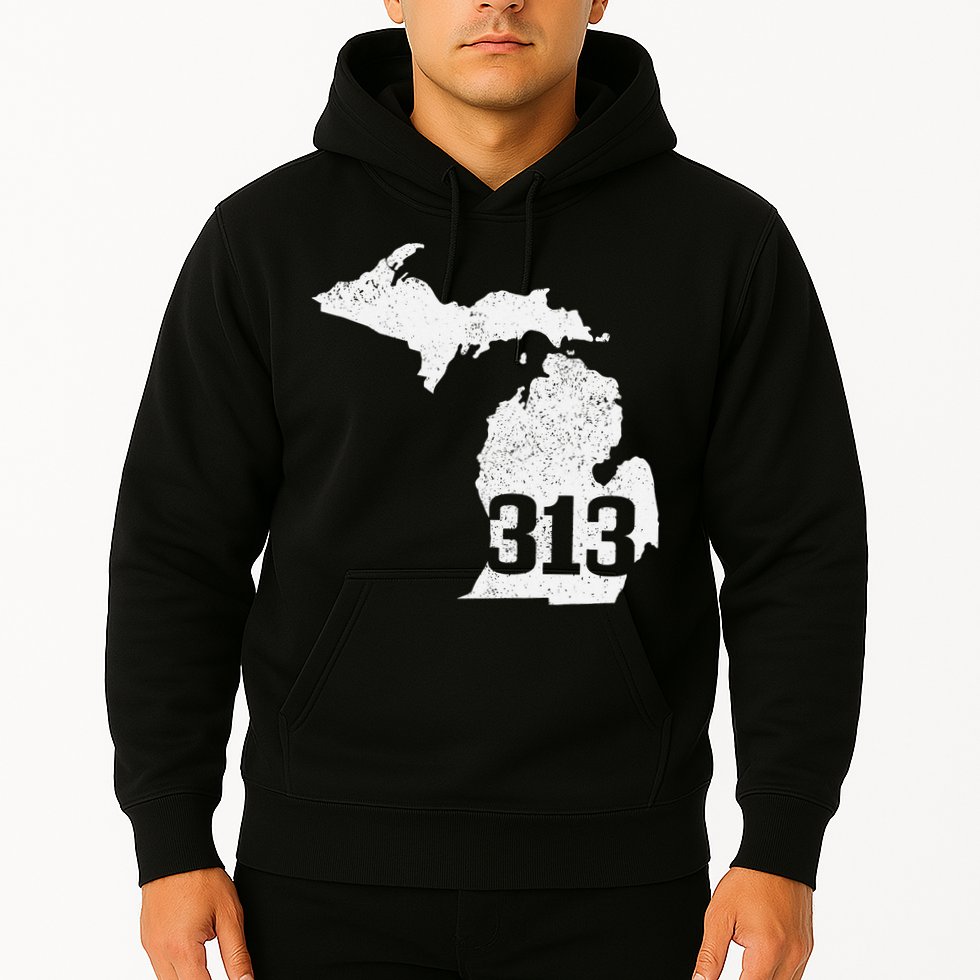 Detroit 313 Area Code Michigan Map State Pride Vintage Hoodie