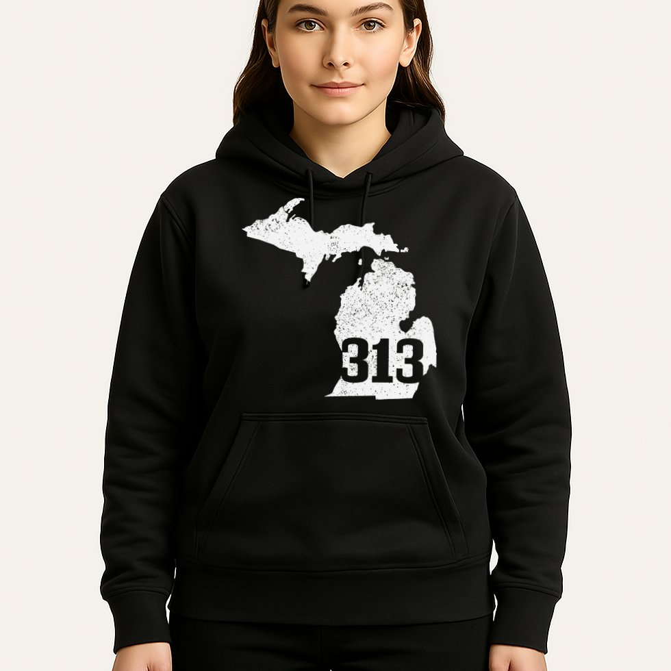 Detroit 313 Area Code Michigan Map State Pride Vintage Hoodie