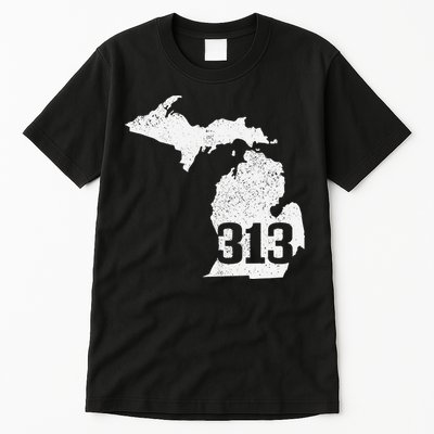 Detroit 313 Area Code Michigan Map State Pride Vintage Tall T-Shirt