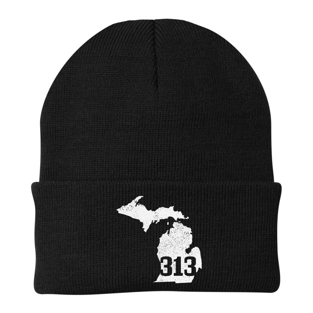 Detroit 313 Area Code Michigan Map State Pride Vintage Beanie