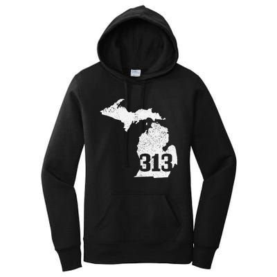 Detroit 313 Area Code Michigan Map State Pride Vintage Women's Pullover Hoodie