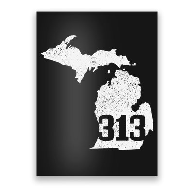 Detroit 313 Area Code Michigan Map State Pride Vintage Poster