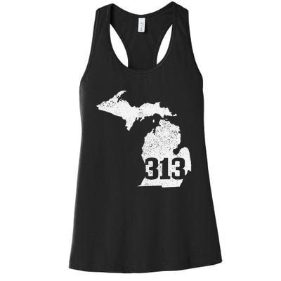 Detroit 313 Area Code Michigan Map State Pride Vintage Women's Racerback Tank