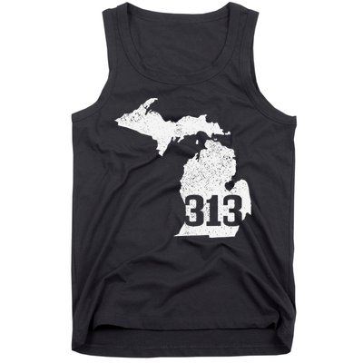 Detroit 313 Area Code Michigan Map State Pride Vintage Tank Top