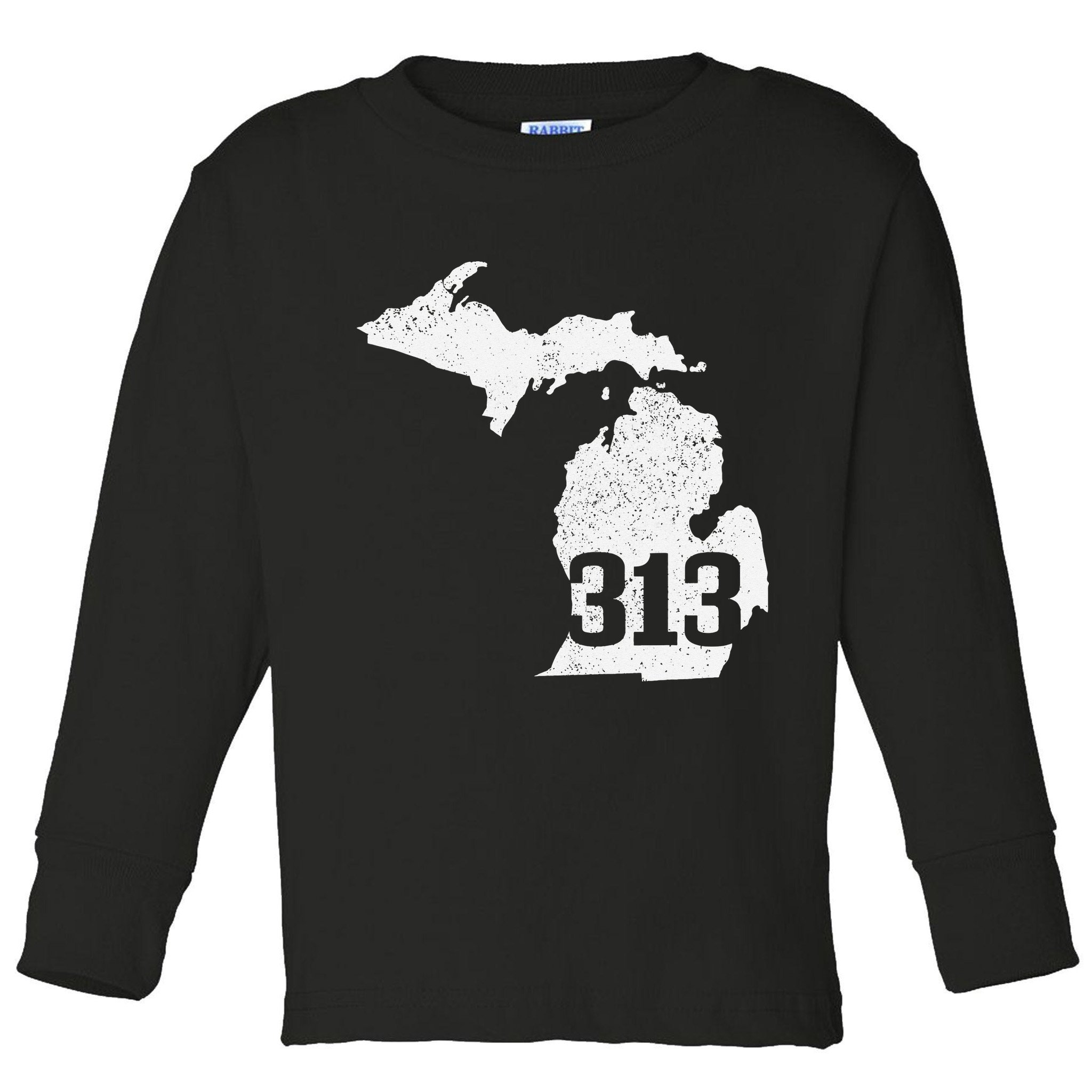 Detroit 313 Area Code Michigan Map State Pride Vintage Toddler Long Sleeve Shirt
