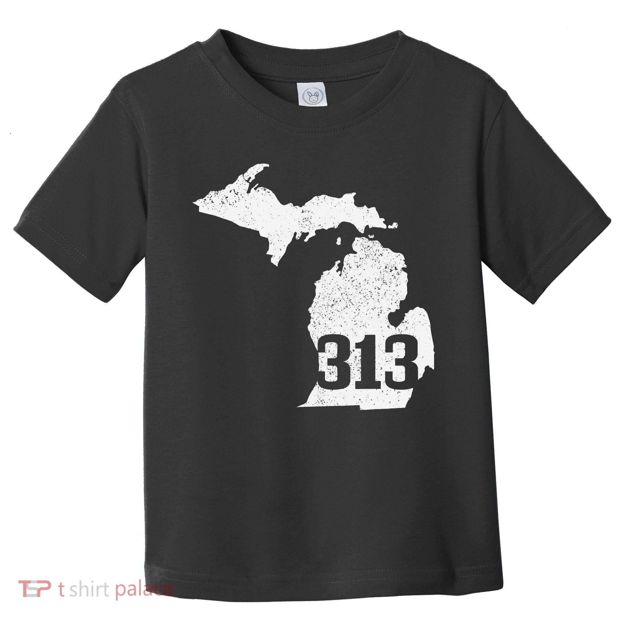 Detroit 313 Area Code Michigan Map State Pride Vintage Toddler T-Shirt