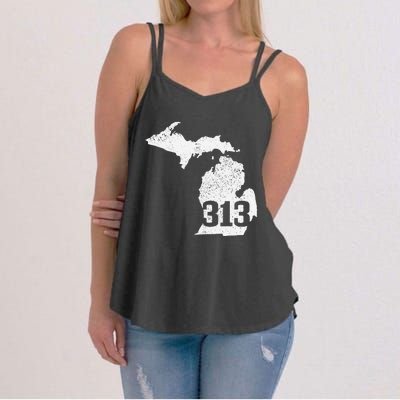 Detroit 313 Area Code Michigan Map State Pride Vintage Women's Strappy Tank