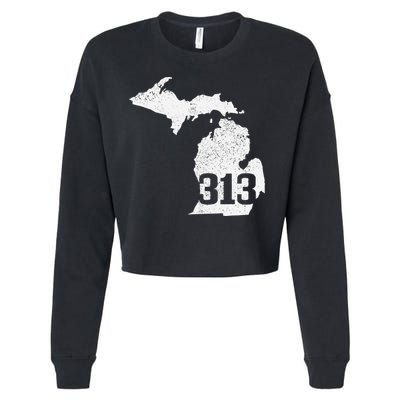 Detroit 313 Area Code Michigan Map State Pride Vintage Cropped Pullover Crew