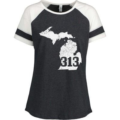 Detroit 313 Area Code Michigan Map State Pride Vintage Enza Ladies Jersey Colorblock Tee