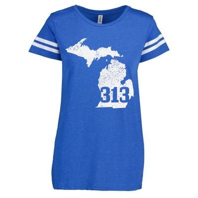 Detroit 313 Area Code Michigan Map State Pride Vintage Enza Ladies Jersey Football T-Shirt