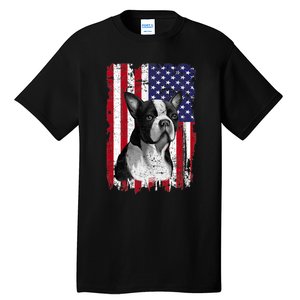 Dogs 365 Distress American Flag Boston Terrier Dog USA Tall T-Shirt