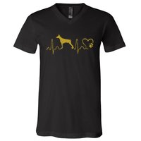 Dogs 365 Heartbeat Doberman Pinscher Dog Rescue Lifeline V-Neck T-Shirt